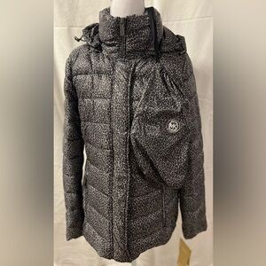 Michael Kors Black and Gray Animal Print Puffer Jacket